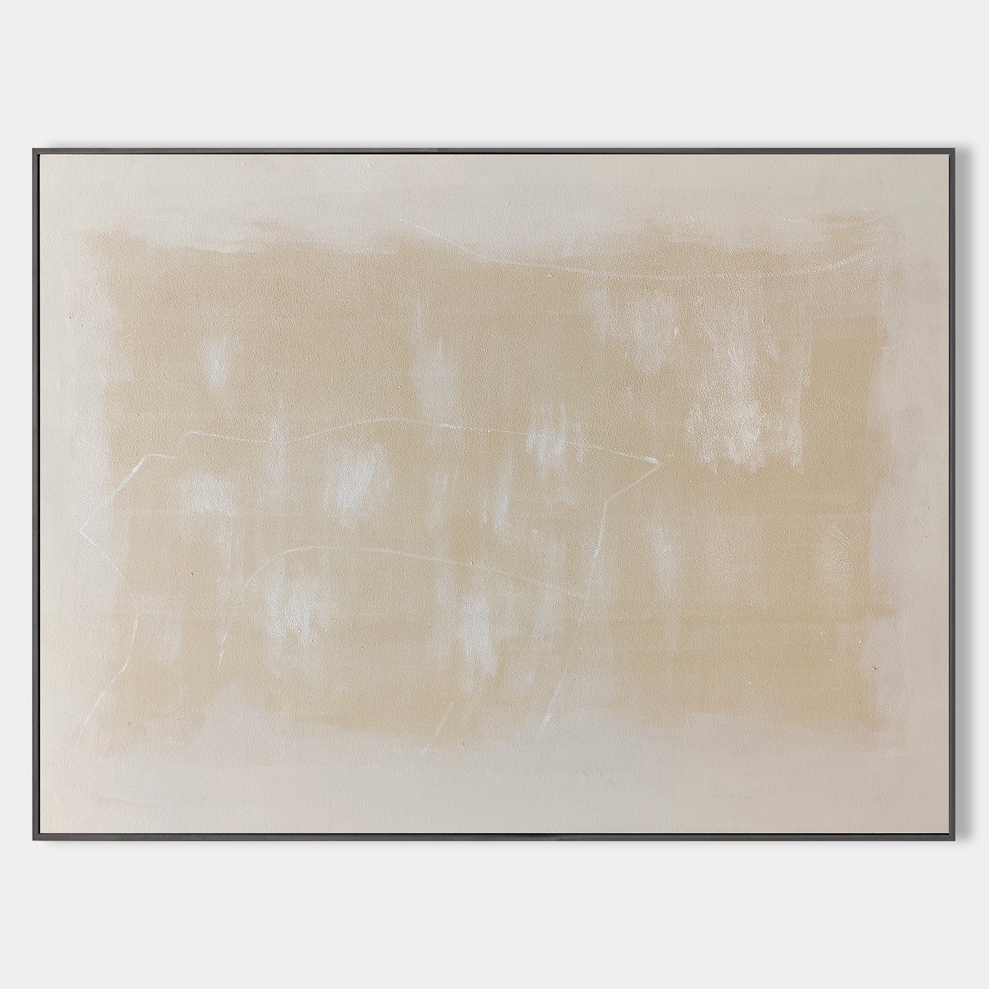Original hand painted warm linen beige abstract oil painting canvas wall art, nordic scandinavian minimalist elegant luxury modern livi