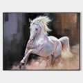 Original hand painted white horse galloping oil painting canvas, abstract elegant luxury modern nordic scandinavian living room wall ar