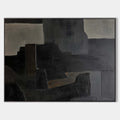 Original hand painted black charcoal grey geometric abstract oil painting canvas wall art, nordic scandinavian minimalist elegant luxur