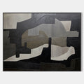 Original hand painted charcoal grey geometric abstract oil painting canvas wall art, nordic scandinavian elegant luxury modern home dec