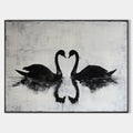 Original hand painted black swan pair monochrome oil painting canvas wall art, nordic scandinavian minimalist elegant luxury modern liv