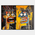 Original hand painted ochre blue abstract expressive faces oil painting canvas wall art, modern luxury bold nordic eclectic interior de