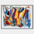 Original hand painted abstract oil painting canvas, bold crimson red blue yellow orange brushstrokes, modern luxury elegant wall art ho