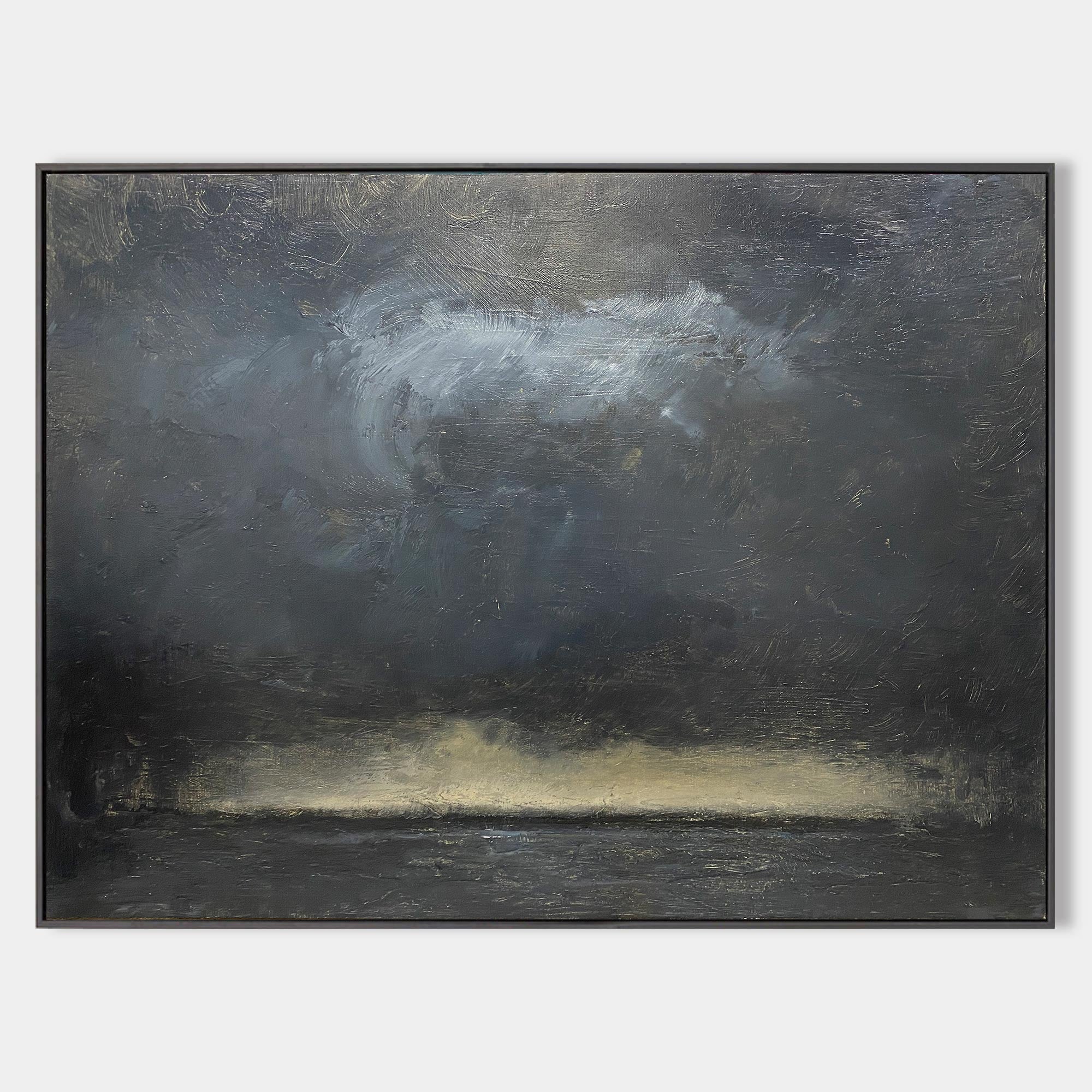Original hand painted dark charcoal abstract storm cloud oil painting canvas wall art, nordic scandinavian elegant luxury modern interi