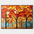 Original hand painted amber crimson gold autumn trees abstract oil painting canvas wall art, modern elegant luxury nordic scandinavian