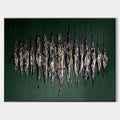Original hand painted gold black textured abstract oil painting on emerald green canvas, modern luxury elegant scandinavian wall art ho