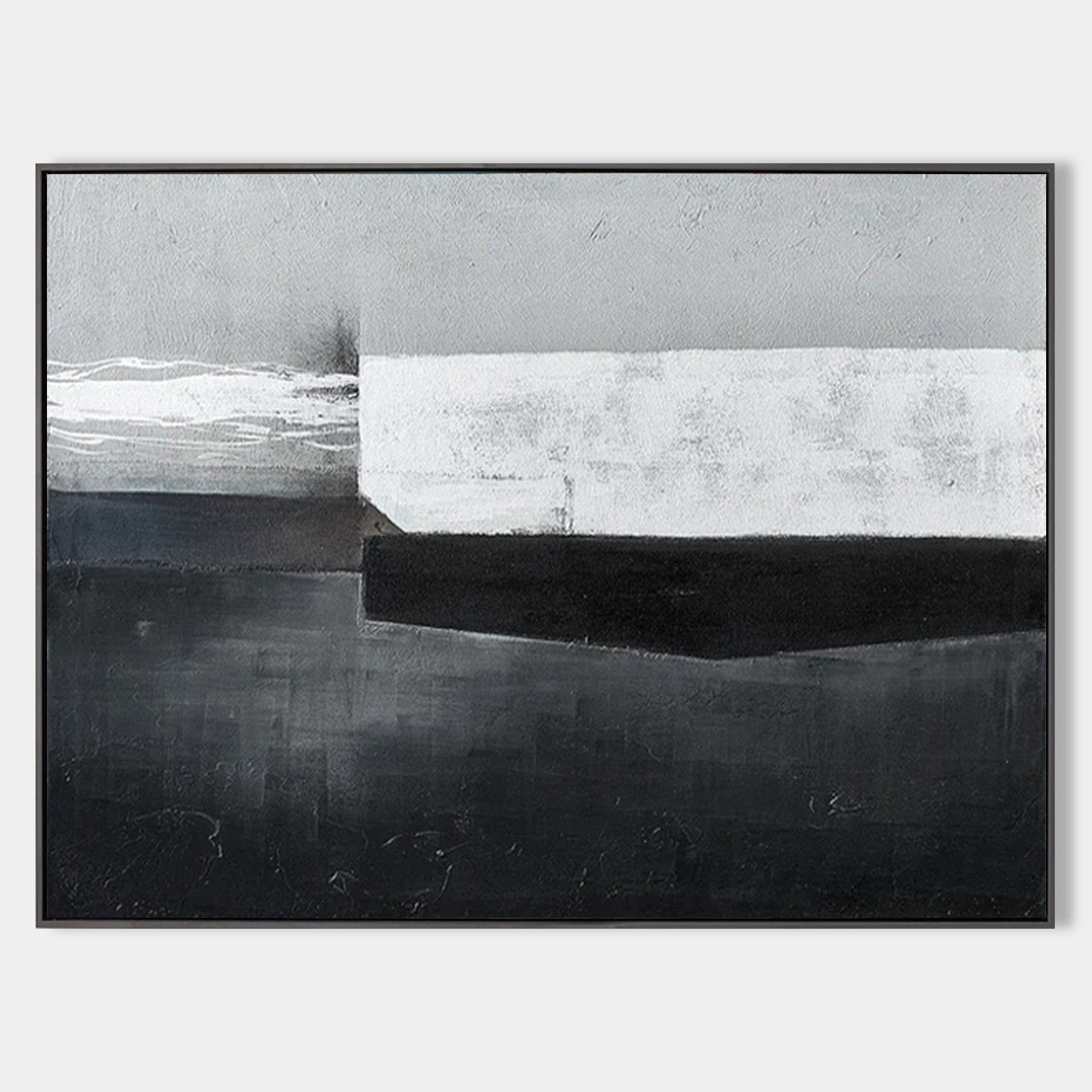 Original hand painted black charcoal white abstract oil painting canvas wall art, nordic scandinavian minimalist elegant luxury modern