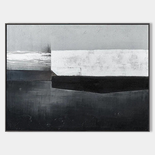 Original hand painted black charcoal white abstract oil painting canvas wall art, nordic scandinavian minimalist elegant luxury modern