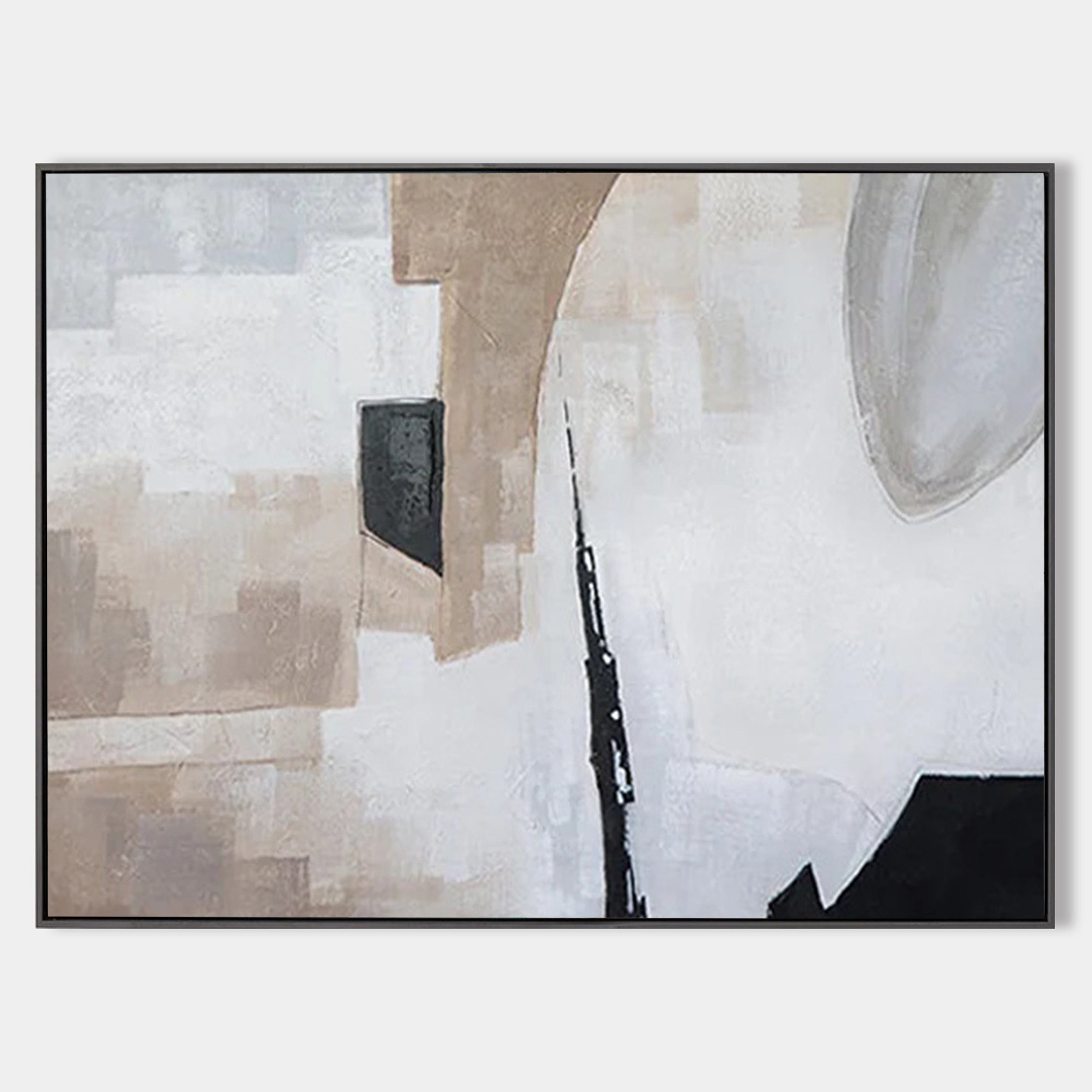 Original hand painted beige grey black abstract oil painting canvas wall art, nordic scandinavian minimalist elegant luxury modern livi
