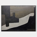 Original hand painted black charcoal geometric abstract oil painting canvas wall art, nordic scandinavian minimalist elegant luxury mod