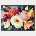 Original hand painted pink white peony floral abstract oil painting canvas wall art, elegant luxury modern eclectic living room home de