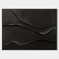 Original hand painted black abstract oil painting canvas, raised sculptural wave textures, minimalist nordic scandinavian elegant luxur