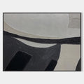 Original hand painted black grey abstract oil painting canvas wall art, bold curves geometric shapes scandinavian minimalist elegant lu