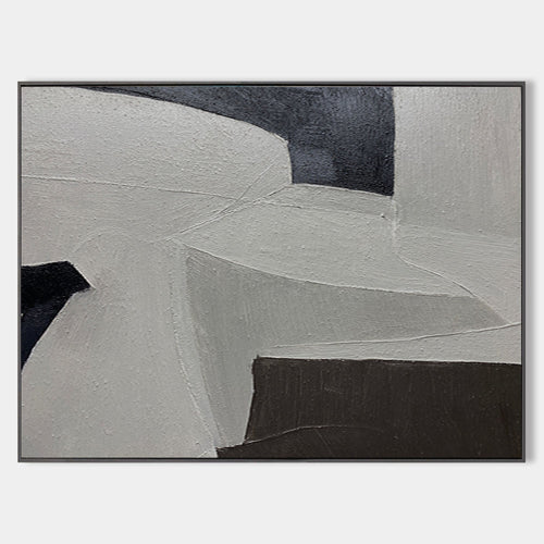 Original hand painted grey white black abstract oil painting canvas wall art, nordic scandinavian minimalist elegant luxury modern livi