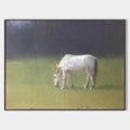 Original hand painted white horse grazing oil painting canvas wall art, nordic scandinavian minimalist elegant luxury modern living roo