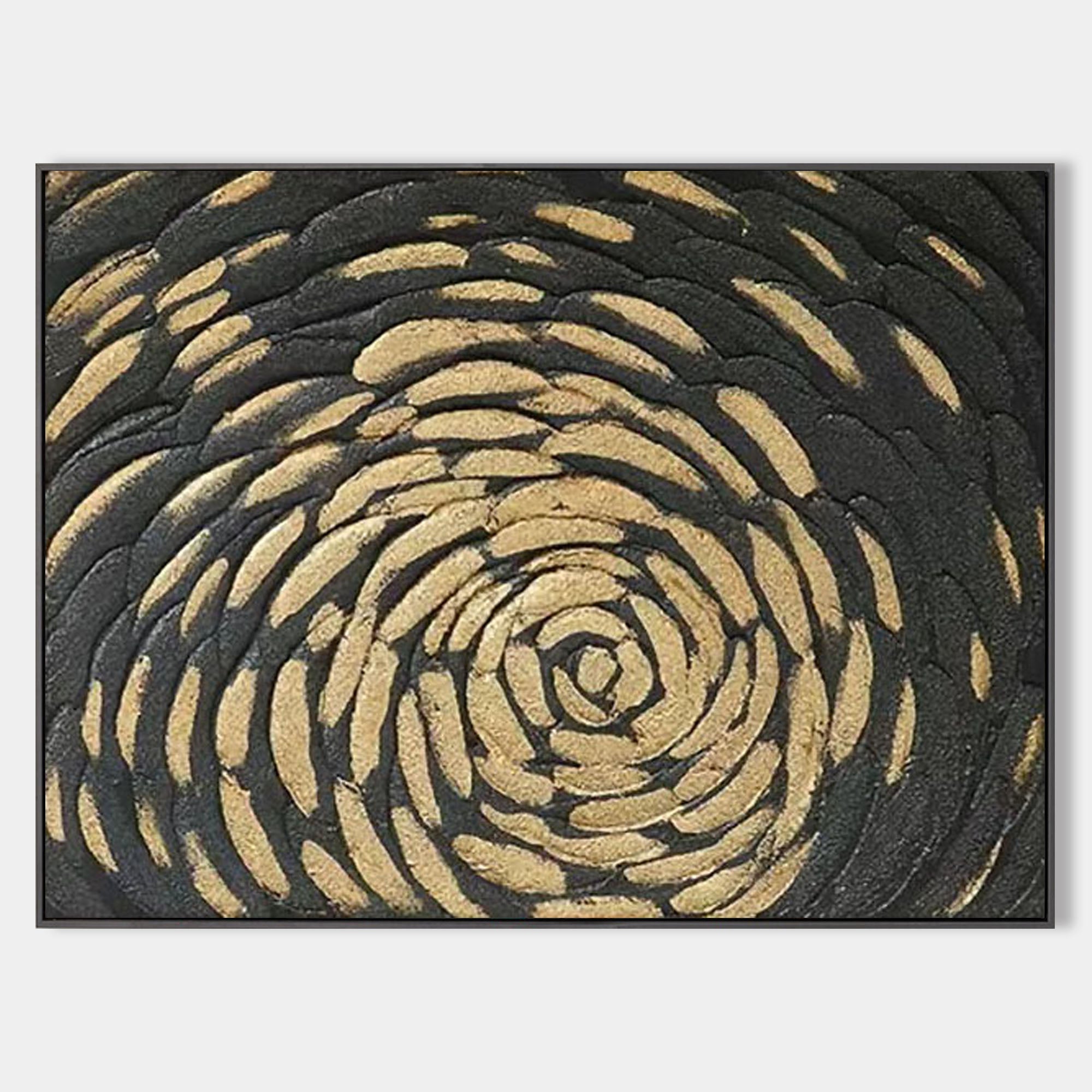 Original hand painted black gold spiral abstract oil painting canvas wall art, elegant luxury modern nordic scandinavian interior desig