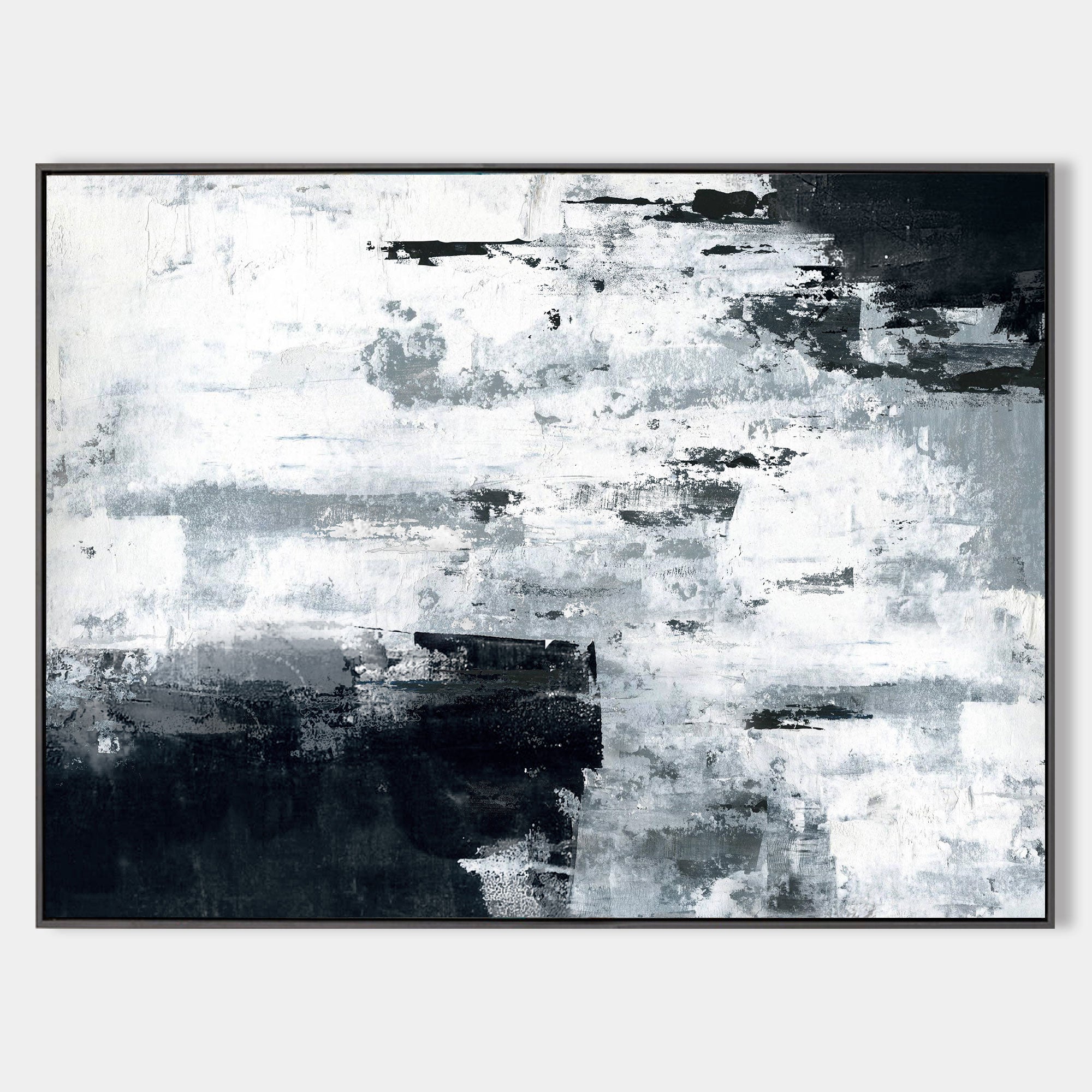 Original hand painted black white charcoal abstract oil painting canvas wall art, nordic scandinavian minimalist elegant luxury modern