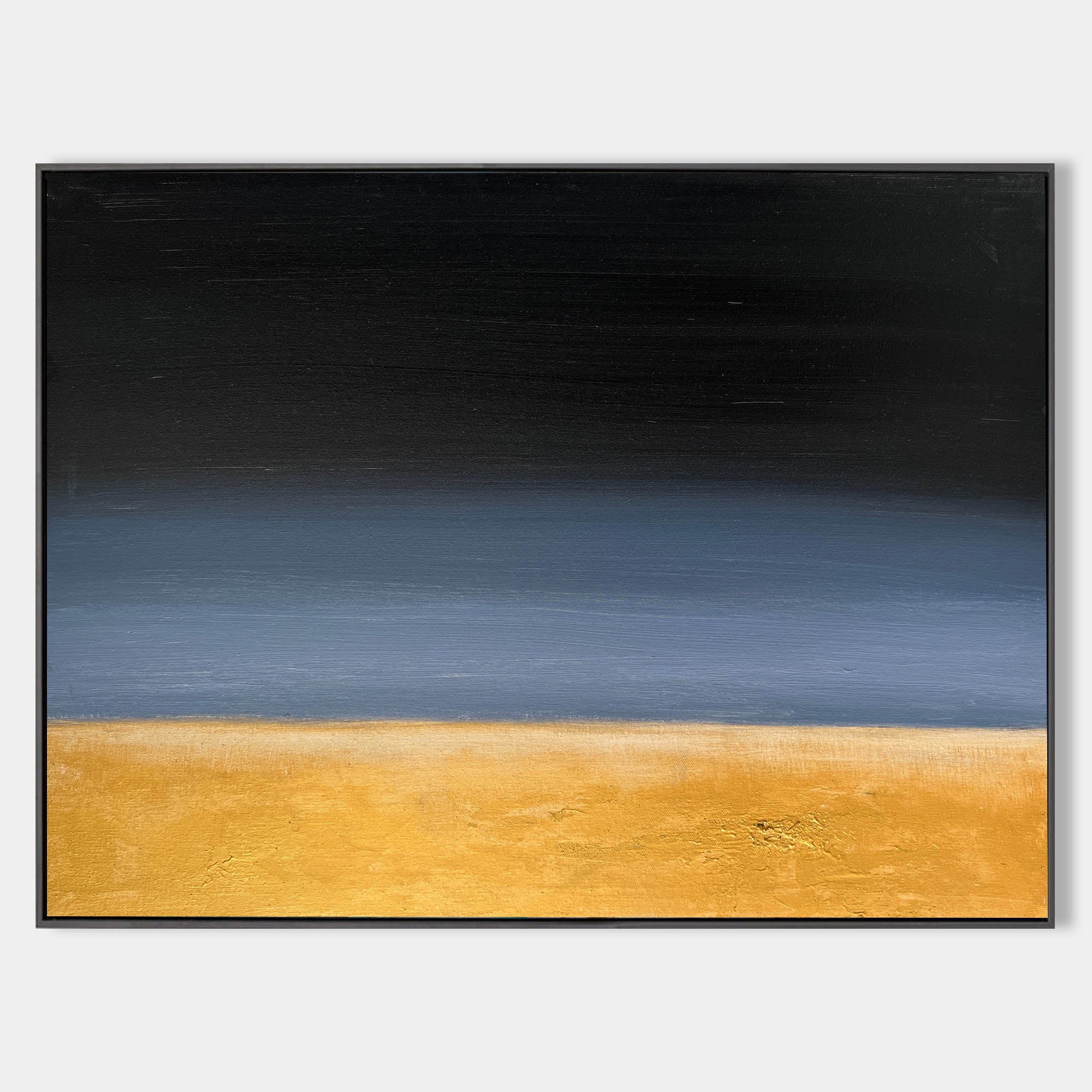 Original hand painted black blue gold abstract landscape oil painting canvas wall art, nordic scandinavian minimalist elegant luxury mo