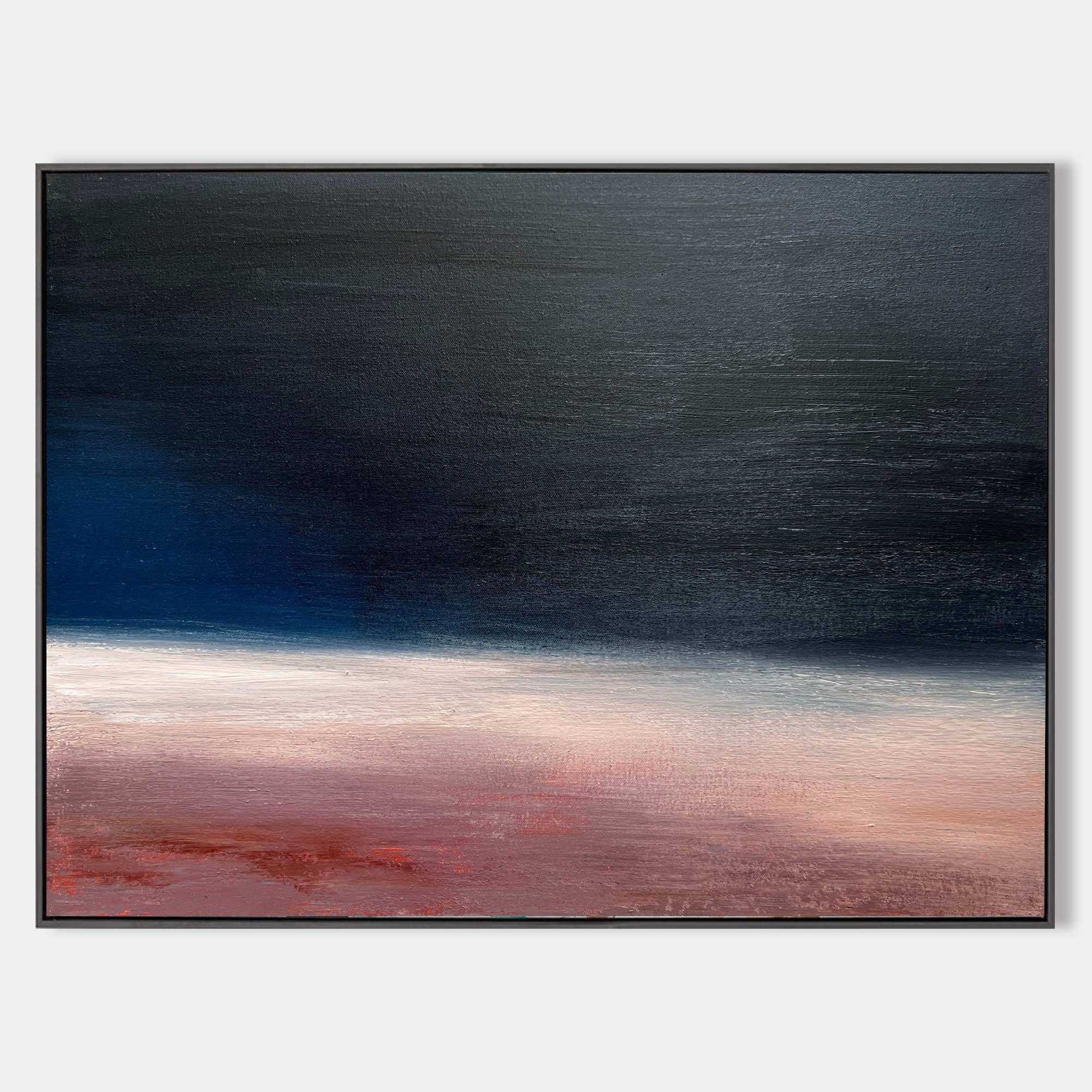 Original hand painted dark charcoal navy pink abstract oil painting canvas wall art, nordic scandinavian minimalist elegant luxury mode