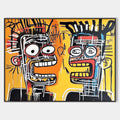 Original hand painted ochre abstract oil painting two expressive faces red black modern luxury canvas wall art contemporary home decor