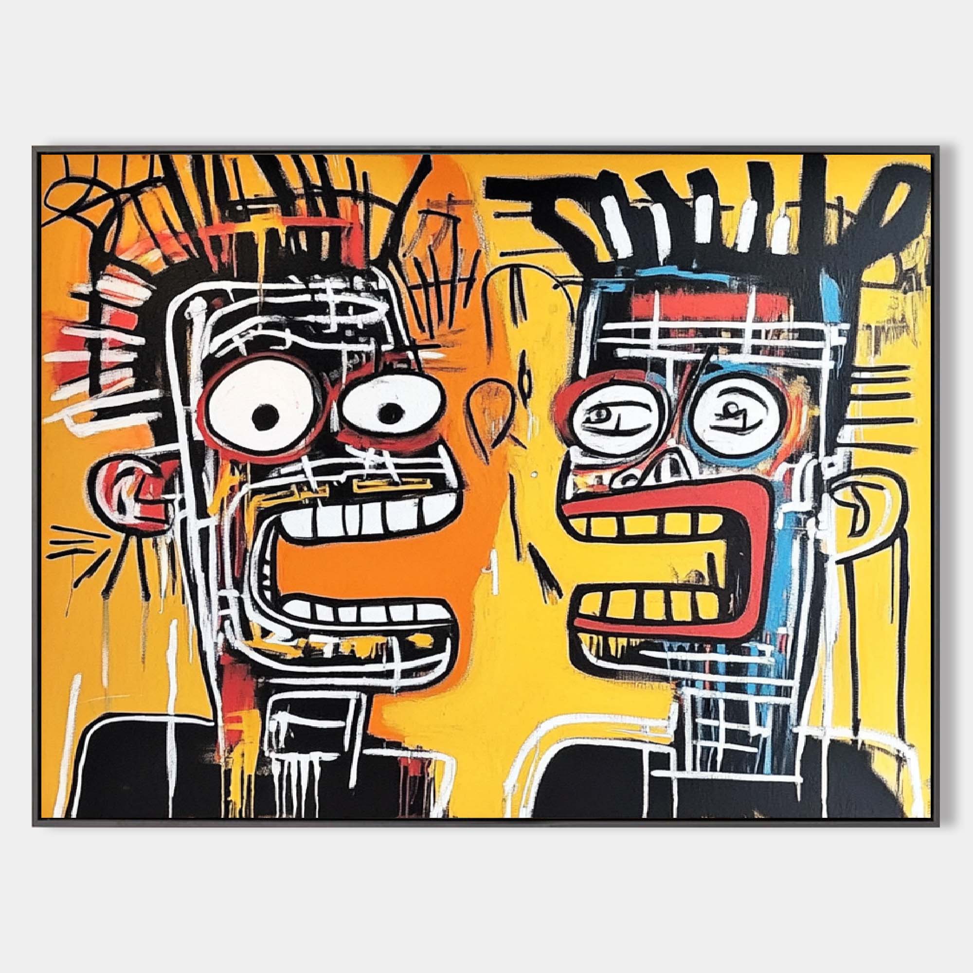 Original hand painted ochre abstract oil painting two expressive faces red black modern luxury canvas wall art contemporary home decor