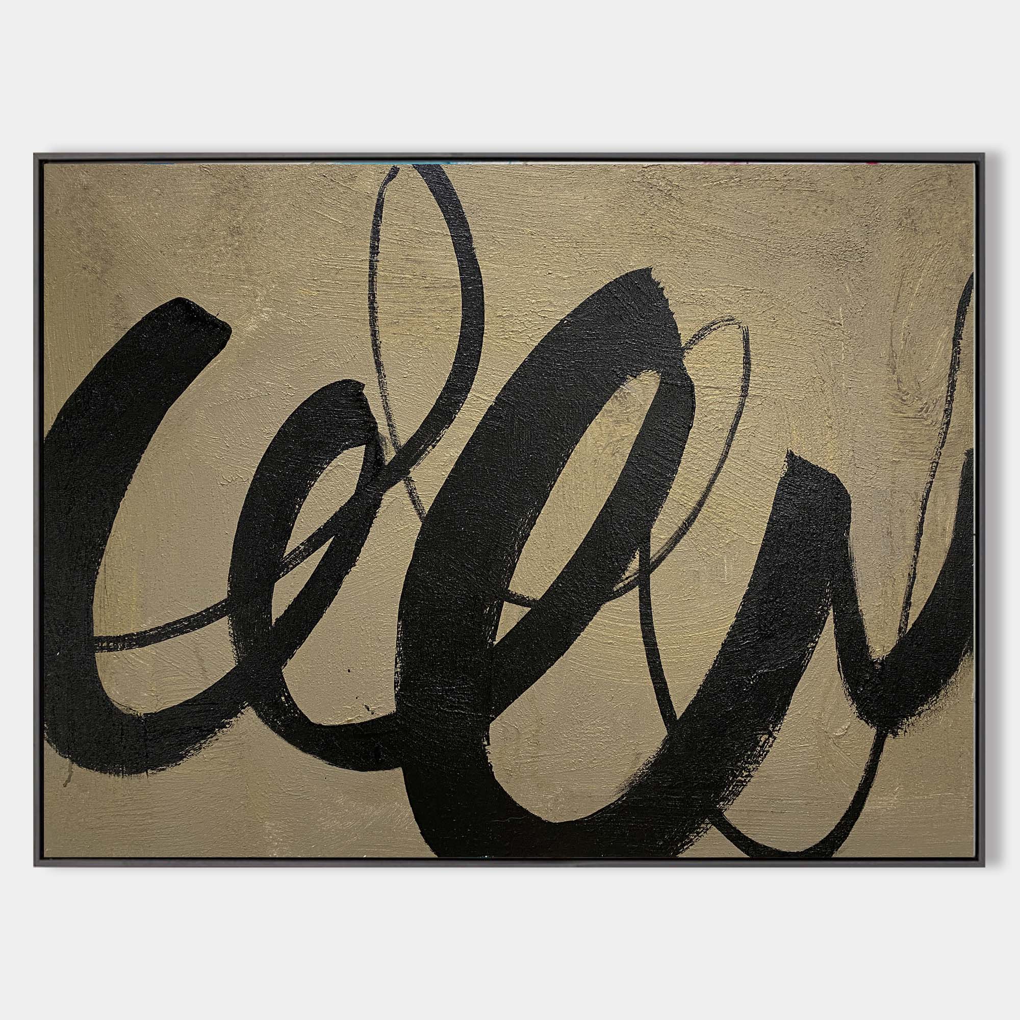 Original hand painted black swirling brushstroke abstract oil painting canvas wall art, nordic scandinavian elegant luxury modern minim