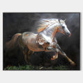 Original hand painted white horse galloping oil painting canvas wall art, elegant luxury modern dramatic living room home decor interio