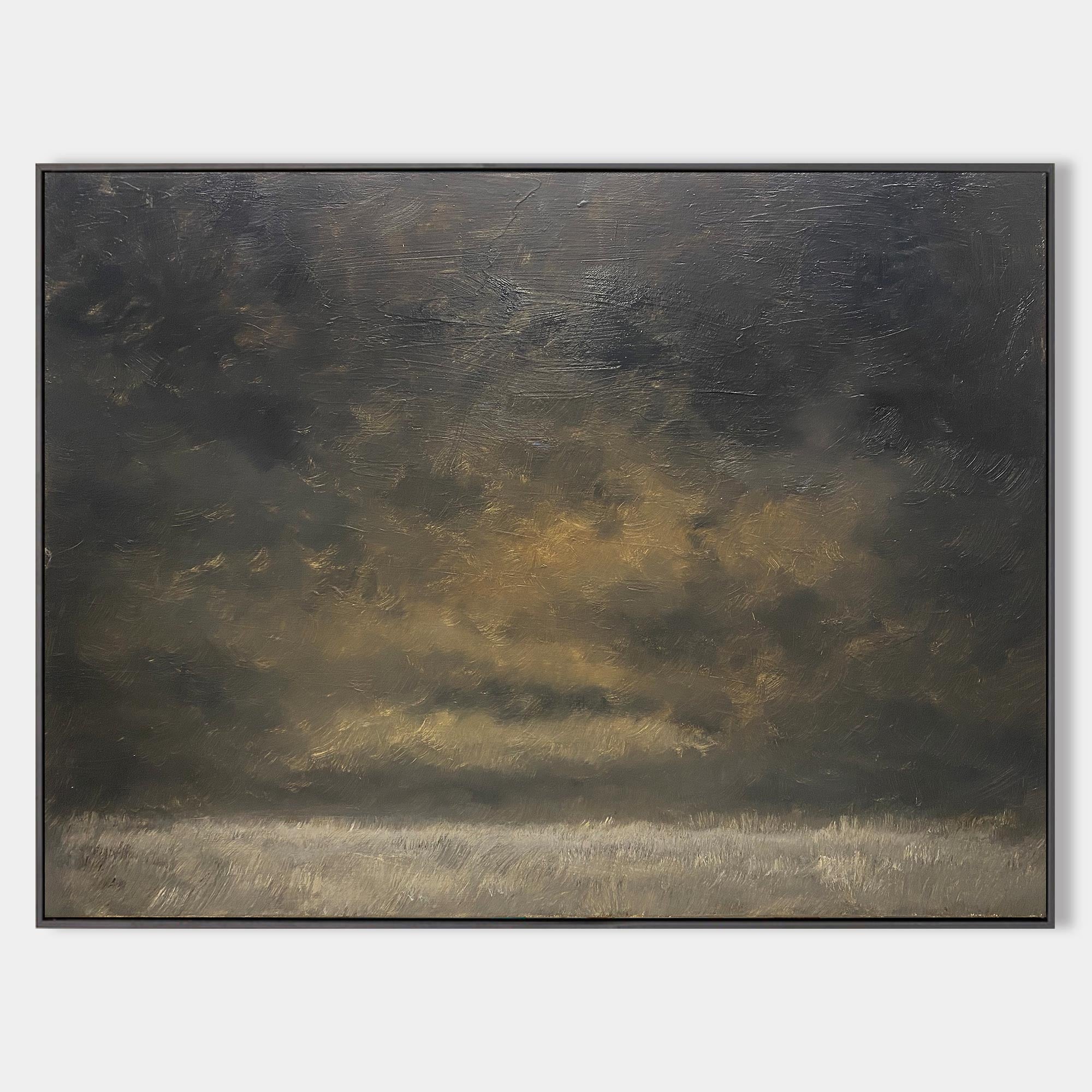 Original hand painted dark charcoal amber storm cloud oil painting canvas wall art, nordic scandinavian moody elegant luxury modern liv