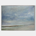 Original hand painted blue grey coastal oil painting canvas wall art, nordic scandinavian minimalist elegant luxury modern living room