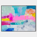 Original hand painted neon pink cyan cobalt blue abstract oil painting canvas wall art, modern elegant luxury nordic scandinavian home