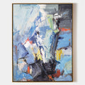 Hand painted original blue white abstract oil painting canvas wall art, dynamic textured strokes, modern nordic scandinavian elegant lu
