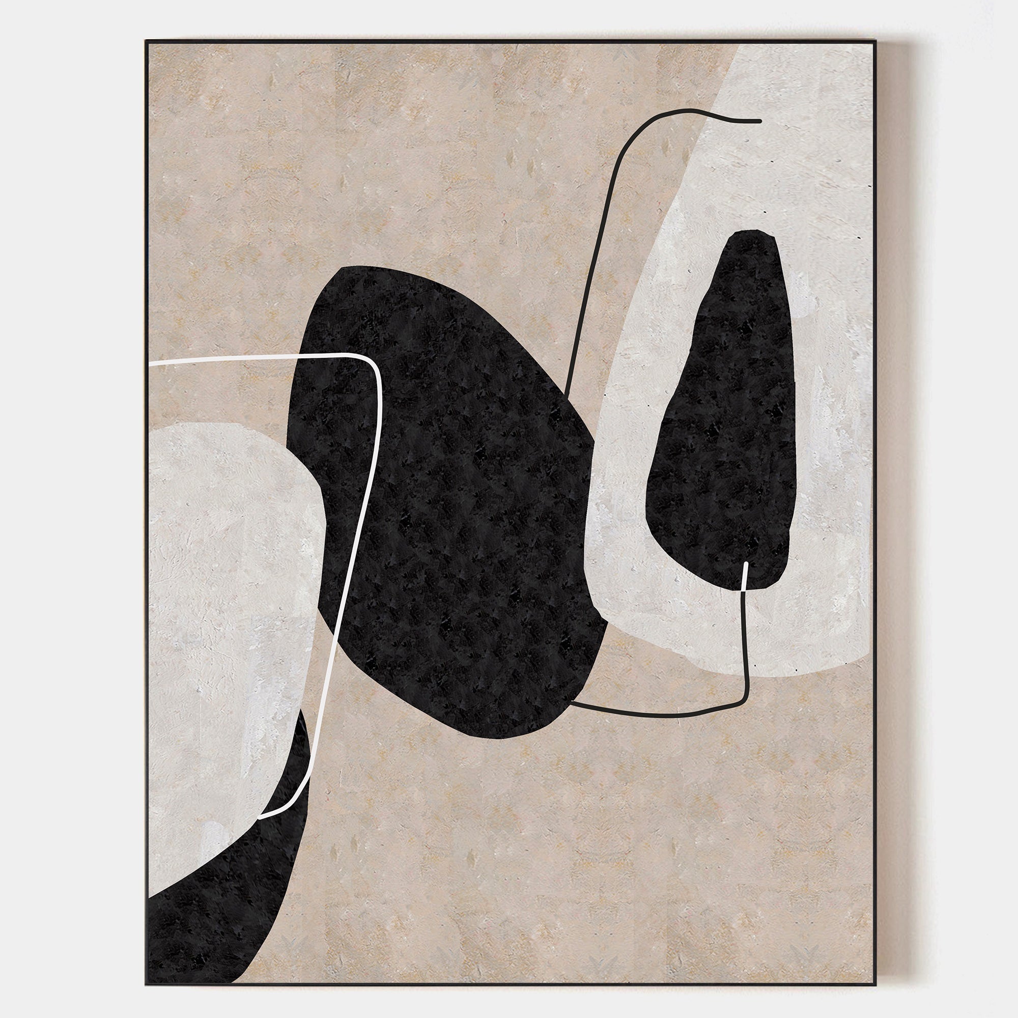 Original hand painted black beige abstract oil painting canvas wall art, nordic scandinavian minimalist elegant luxury modern living ro