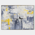 Original hand painted grey yellow abstract oil painting canvas wall art, textured nordic scandinavian elegant luxury modern living room