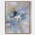 Original hand painted blue lavender abstract oil painting canvas wall art, nordic scandinavian minimalist elegant luxury modern living