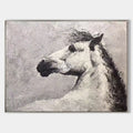 Original hand painted black grey white horse abstract oil painting canvas wall art, nordic scandinavian elegant luxury modern living ro