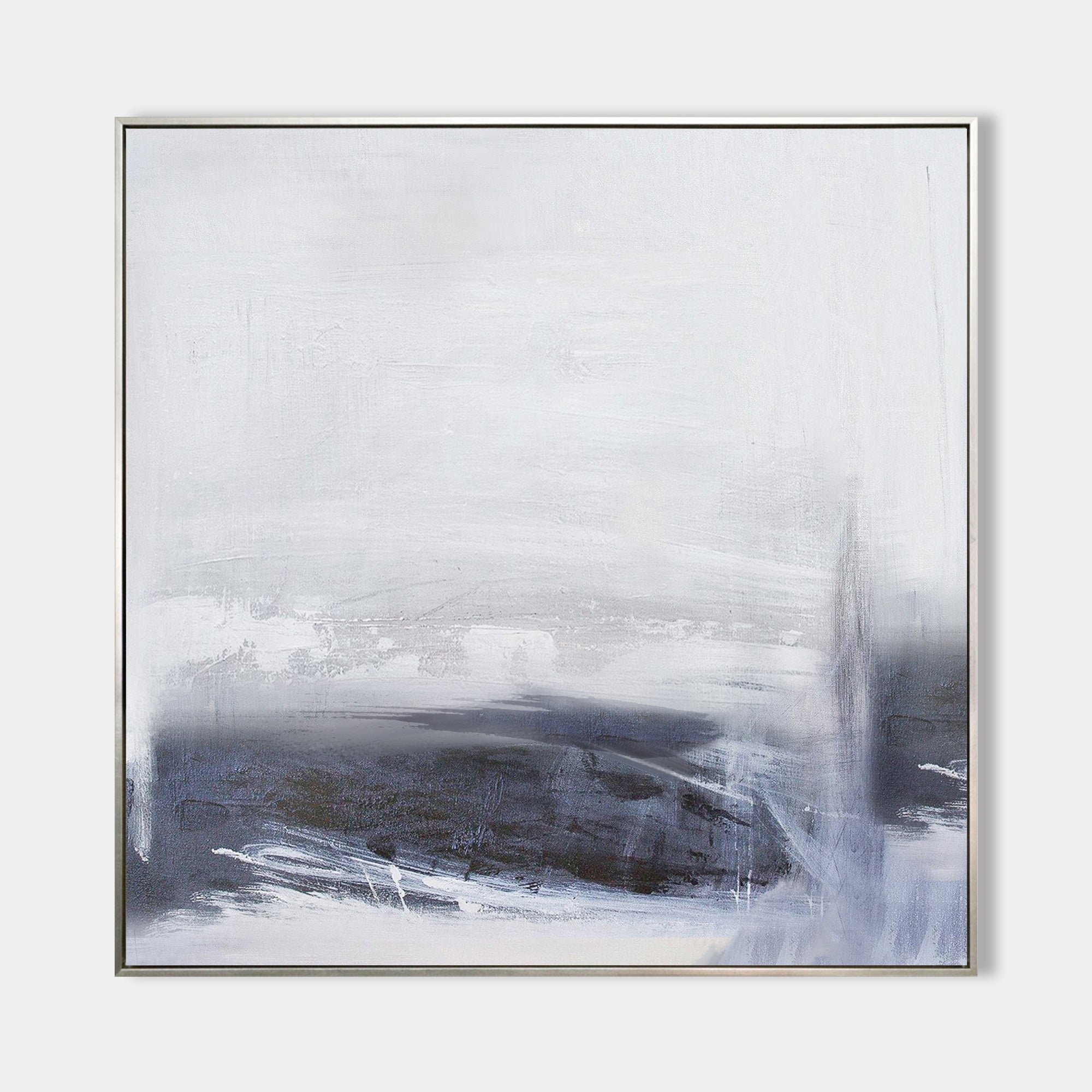 Original hand painted grey charcoal abstract coastal oil painting canvas wall art, nordic scandinavian minimalist elegant luxury modern