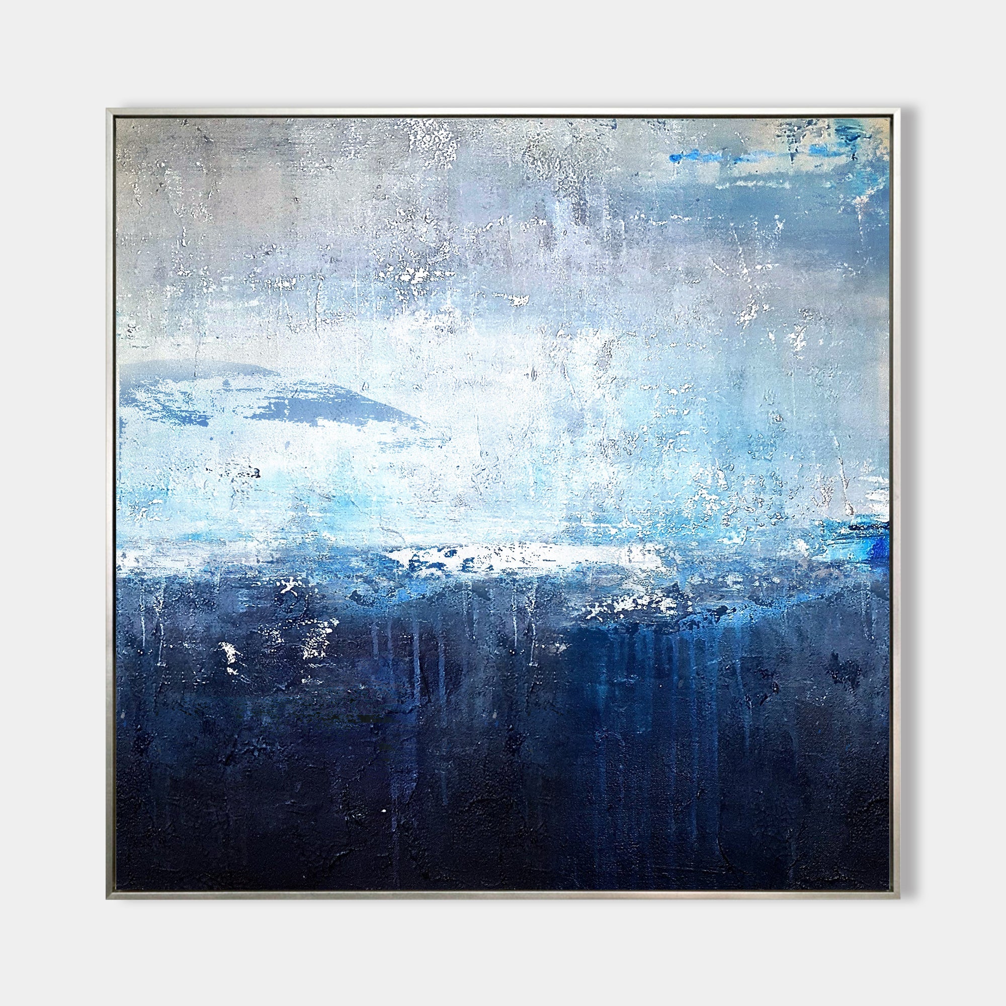 Original hand painted deep navy blue abstract ocean oil painting canvas wall art, nordic scandinavian elegant luxury modern coastal int
