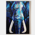 Original hand painted blue elephant abstract oil painting canvas wall art, modern elegant luxury bold dark interior design home decor