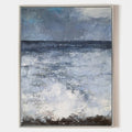 Original hand painted navy blue abstract coastal oil painting canvas wall art, nordic scandinavian elegant luxury modern living room ho