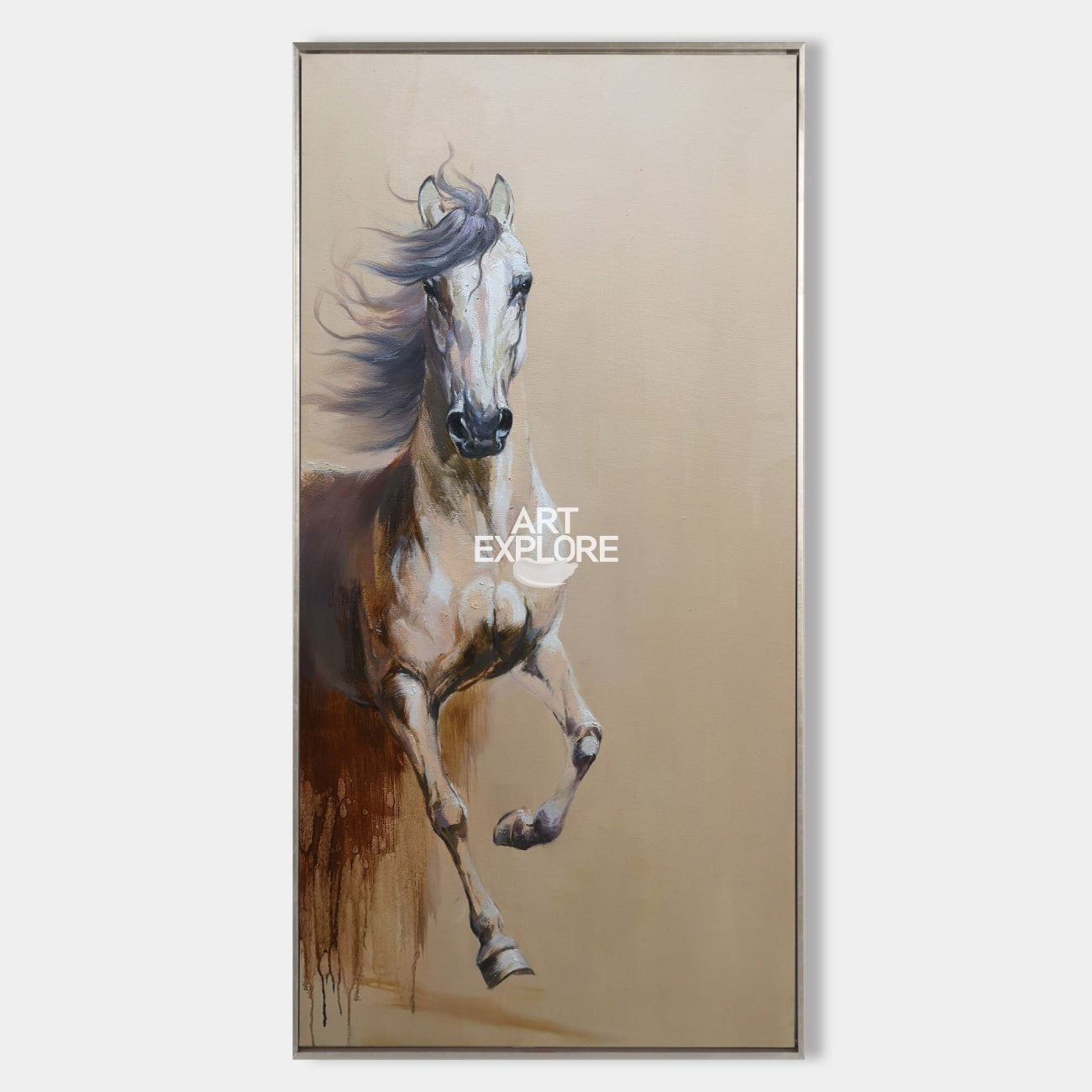 Original hand painted chestnut horse oil painting canvas wall art, elegant luxury modern scandinavian nordic living room home decor int