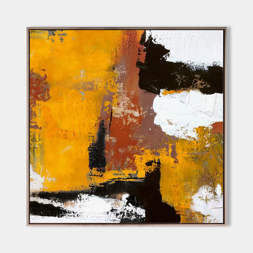 Original hand painted amber black white abstract oil painting canvas wall art, modern nordic scandinavian elegant luxury interior desig