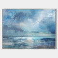 Original hand painted blue abstract coastal oil painting canvas wall art, nordic scandinavian elegant luxury modern living room home de