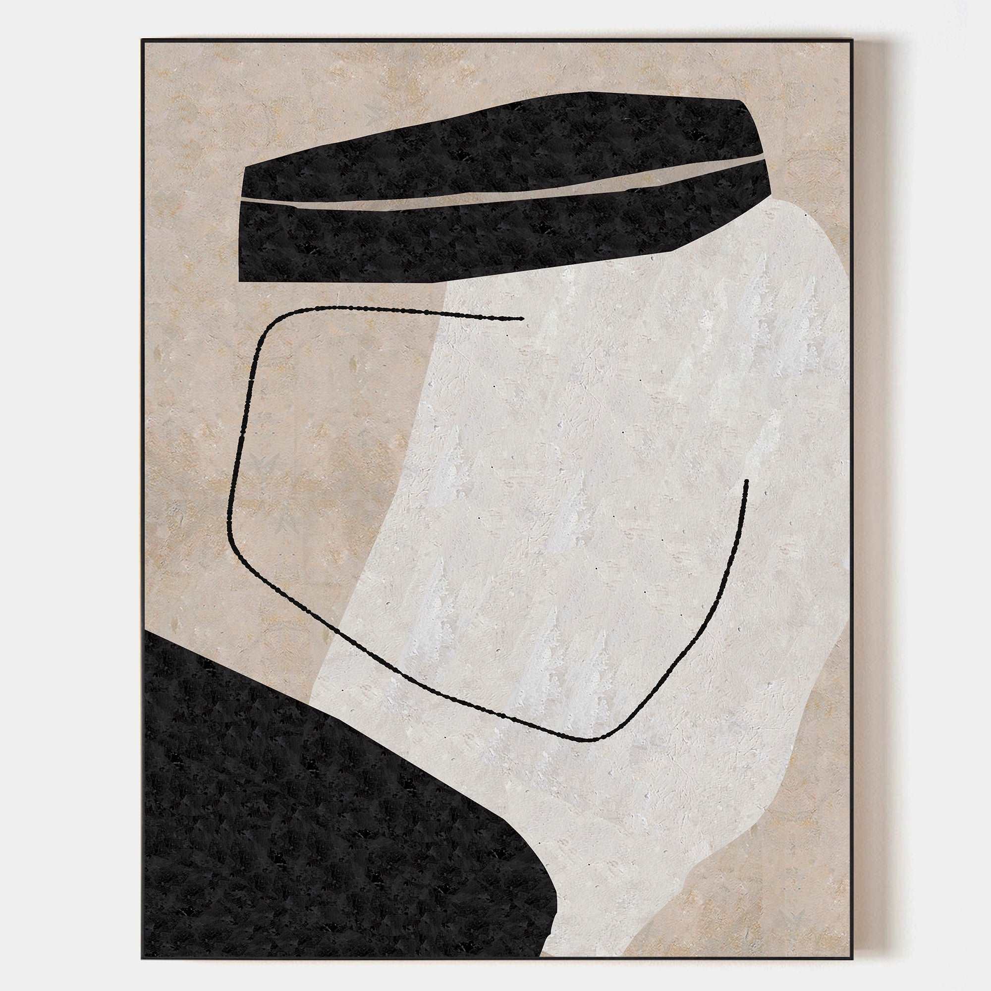 Original hand painted black ivory organic abstract oil painting canvas wall art, nordic scandinavian minimalist elegant luxury modern l
