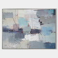 Original hand painted cool blue grey abstract oil painting canvas wall art, nordic scandinavian elegant luxury modern minimalist living