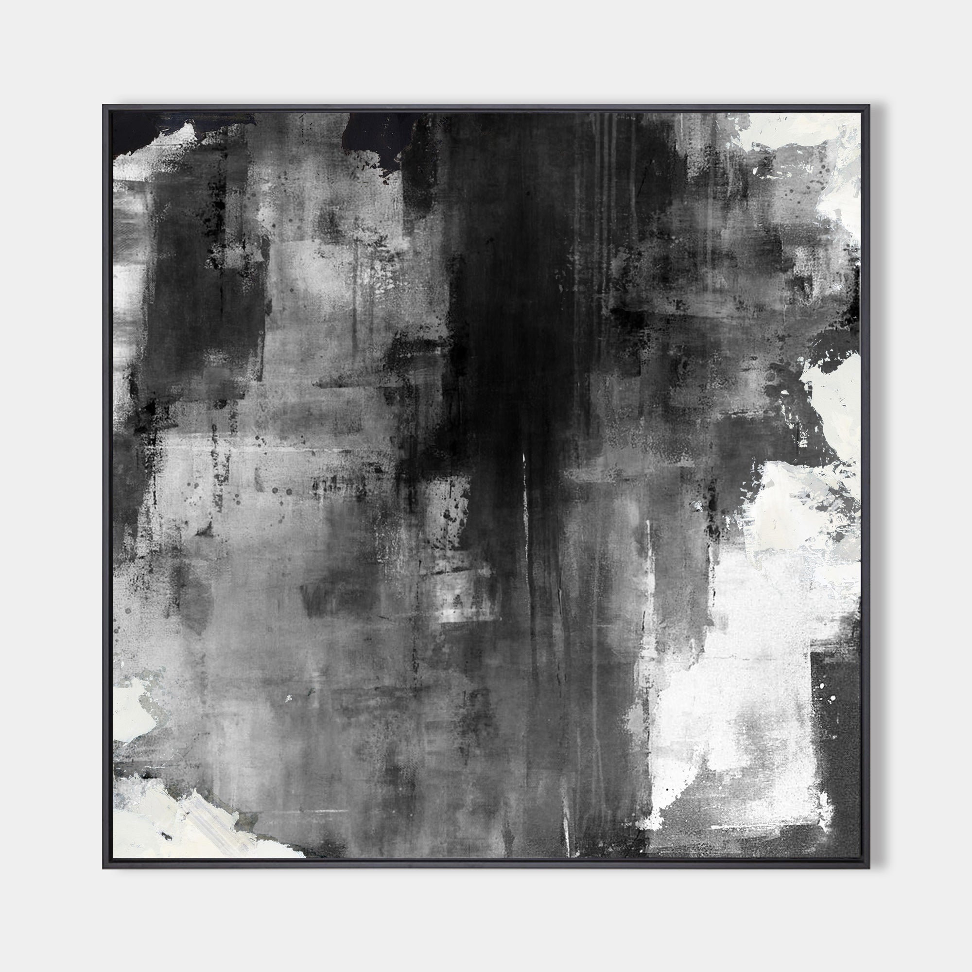 Original hand painted charcoal black white abstract oil painting canvas wall art, nordic scandinavian elegant luxury modern living room