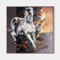 Original hand painted white horse abstract oil painting canvas wall art, warm amber charcoal elegant luxury modern nordic scandinavian