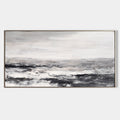 Original hand painted black white grey coastal abstract oil painting canvas wall art, nordic scandinavian minimalist elegant luxury mod