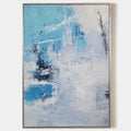 Original hand painted blue white abstract coastal oil painting canvas wall art, nordic scandinavian minimalist elegant luxury modern li