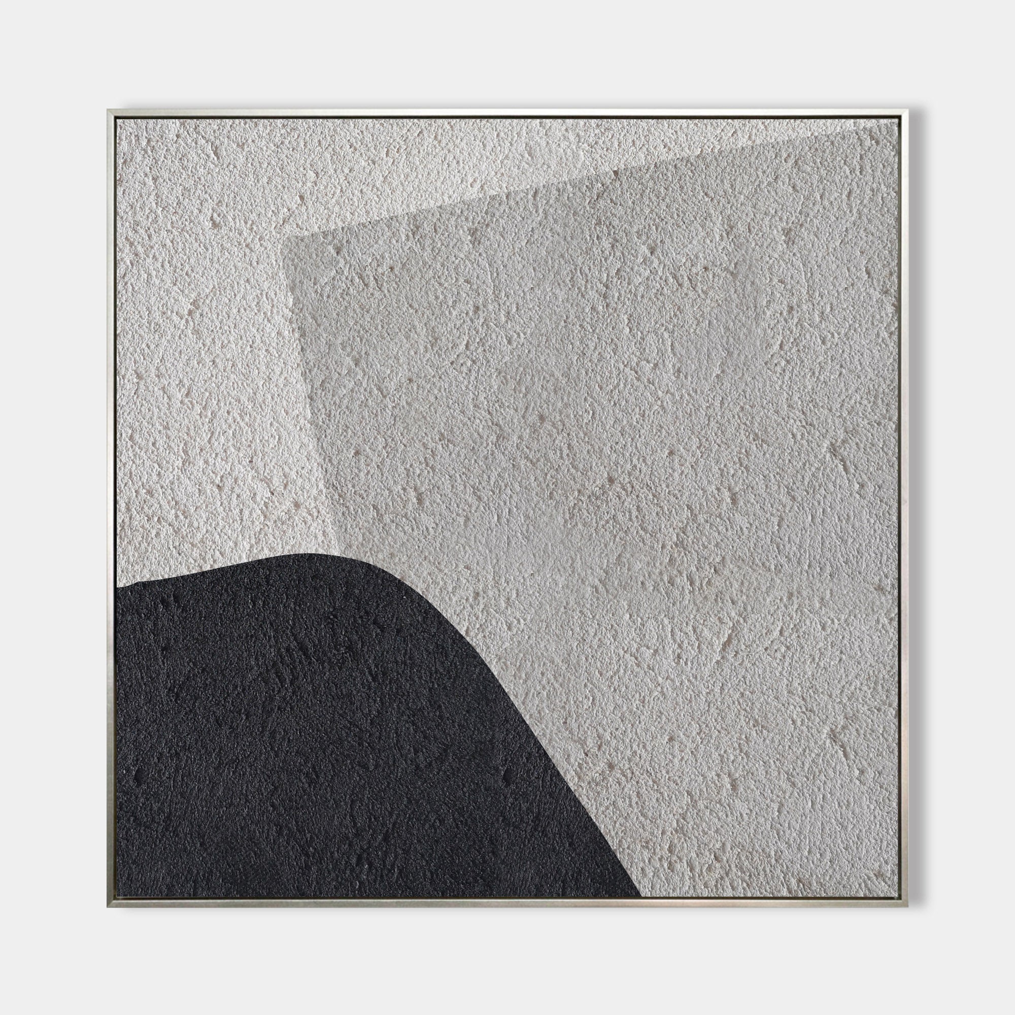 Original hand painted black white textured abstract oil painting canvas wall art, organic curve silhouette nordic scandinavian minimali
