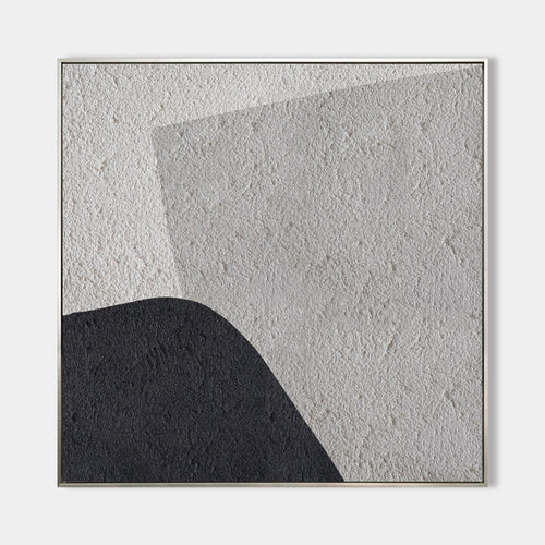 Original hand painted black white textured abstract oil painting canvas wall art, organic curve silhouette nordic scandinavian minimali